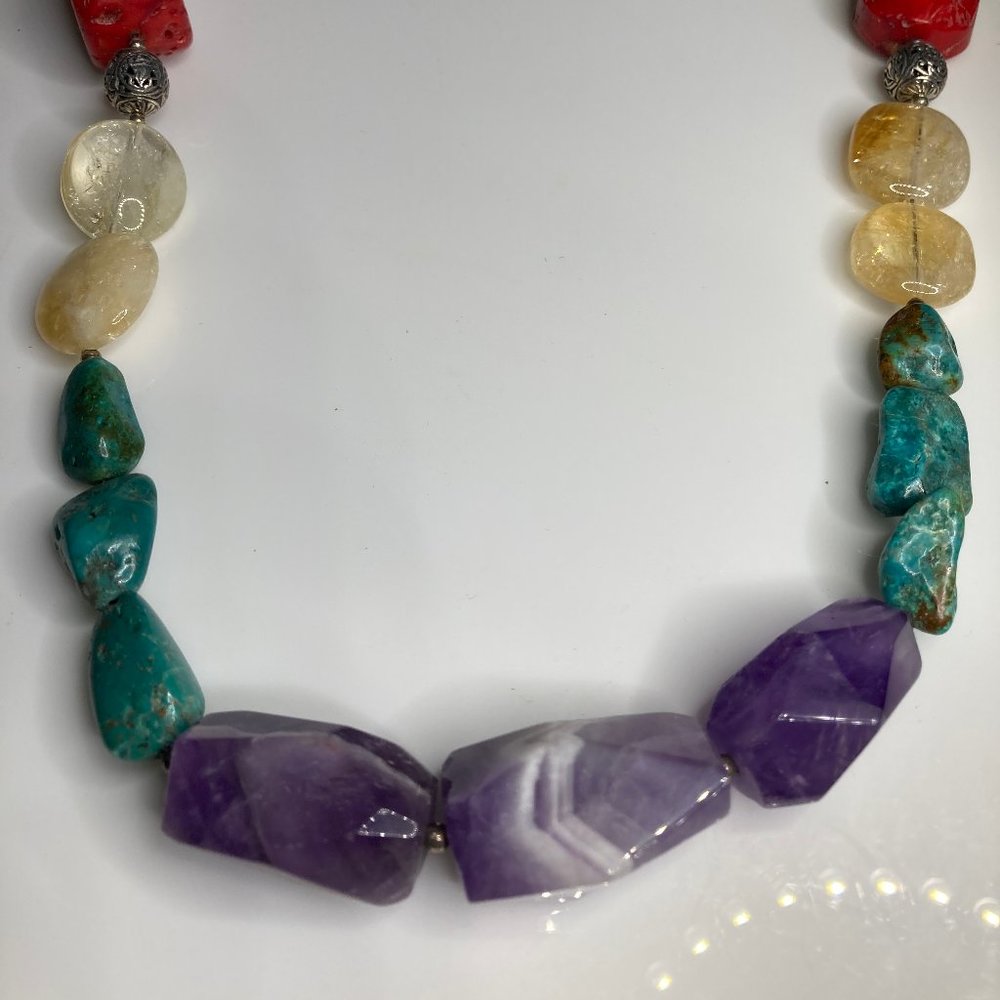 Multicolor Polished Stone Statement Necklace - image 3